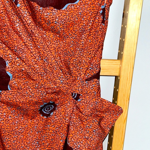 ULLA JOHNSON Cotton Print One Shoulder Ruffle Midi Shift Dress Size 12 - Picture 4 of 7